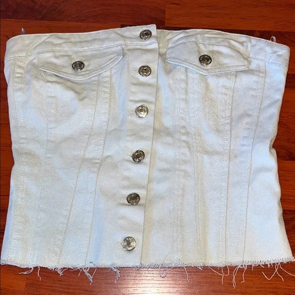 Zara denim cropped shiny top - Picture 3 of 8